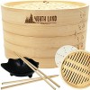Bamboo Steamer Bamboo Steamer Basket Bamboo Steamer 10 inch 2 Tiers 4 Chopsticks 20 Bamboo Steamer Liner Bowl Dumpling Steamer Basket Bamboo Steam Basket Bamboo by North Land Products