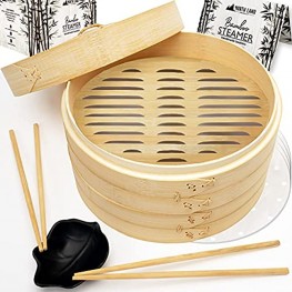 Bamboo Steamer Bamboo Steamer Basket Bamboo Steamer 10 inch 2 Tiers 4 Chopsticks 20 Bamboo Steamer Liner Bowl Dumpling Steamer Basket Bamboo Steam Basket Bamboo by North Land Products