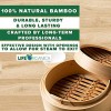 Bamboo Steamer Basket 10 INCH Bamboo Steamer Dumpling Steamer 100% Natural Bamboo Handmade Vegetable Dim Sum Asian Steamer Bamboo Basket Healthy Cooking 2 Tier Lid 50 Liners & Chopsticks