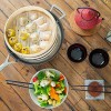Bisou du Nord 10” Bamboo Steamer Basket Cooking Set 2 Layers | with Steamer Ring Adapter & 50pcs Dumpling Steamer Paper Liners