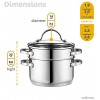 GOURMEX Tango Induction 3Pc Steamer Pot | Multi Level Food Steamer With Glass Cookware Lid | Double Boiler Pot Set | Compatible with All Heat Sources | Dishwasher Safe Cooking Set Medium
