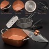 Moss & Stone Copper 5 Piece Set Chef Cookware Non Stick Pan Deep Square Pan Fry Basket Steamer Rack Dishwasher & Oven Safe 5 Quart