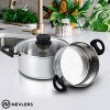 Nevlers Stainless Steel 3 Quart Steamer Pot with 2 Quart Steamer Insert and Glass Vented Lid 3 Piece Set Safe and Durable Great Addition to Every Kitchen