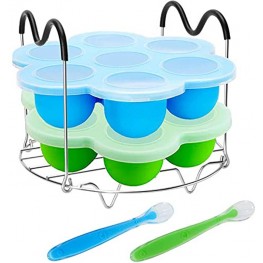 Pressure Cooker Accessories with Silicone Egg Bites Molds and Steamer Rack Trivet with Handles Compatible with Instant Pot Accessories 6 8 Qt 3 Pcs with 2 Bonus Spoons Blue & Green 3 Pcs