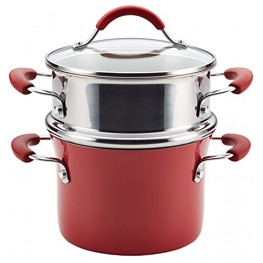 Rachael Ray Cucina Nonstick Sauce Pot Saucepot with Steamer Insert and Lid 3 Quart Cranberry Red