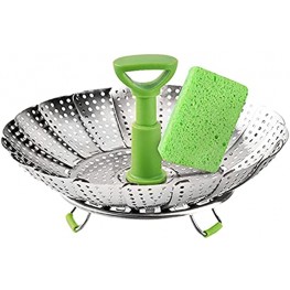 Stainless Steel Steamer Basket Expandable Vegetable Seafood Steamer 5.5" to 9" Metal Vegetable Basket Insert for Various Size Pots with one sponge brush for cleaning