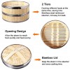 Steamer Basket 10 Inch Bamboo 2-Tier Vegetable Food Steamer Basket Reinforced with Stainless Steel for Dumpling Meat Dim Sum Seafood Cooking