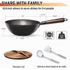 Anyfish Carbon Steel Wok Pan 12.5 Woks and Stir Fry Pans with Lid No Chemical Coated Chinese Wok Flat Bottom Wok with Lid Spatula Ladle for All Stoves
