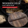Bruntmor 14 inch Wooden Wok Lid Round Natural Wooden Lid for 14 Cast Iron Wok Pot Pan or Skillet Cover Lightweight Wood