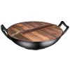 Bruntmor 14 inch Wooden Wok Lid Round Natural Wooden Lid for 14 Cast Iron Wok Pot Pan or Skillet Cover Lightweight Wood