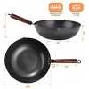 Carbon Steel Wok Pan 13 PCS Wok Set 13 Stir Fry Pan with Wooden Lid & Handle Chinese Wok with Wok Utensils Cookware Accessories Suitable for All Stoves