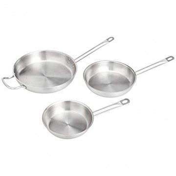 Commercial 3-Piece Stainless Steel Aluminum-Clad Fry Pan Set with 8 9 1 2 and 12 Pan
