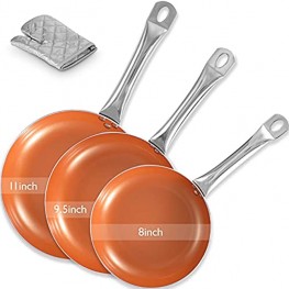 FRUITEAM Non-stick 3-Piece-Frying-Pans Set Ceramic Coating Cookware Set Oven Chef Induction Pans with Heavy Duty Stainless Steel Handles Aluminum Classic Skillet Set for Family Meals