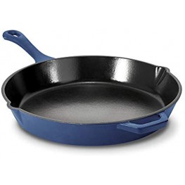 Geoffrey Zakarian 11" Non-Stick Cast Iron Frying Pan Titanium-Infused Ceramic Coating with Two Easy Pour Spouts Blue