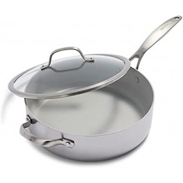 GreenPan Venice Pro Stainless Steel Healthy Ceramic Nonstick Light Gray Saute Pan with Lid 5QT
