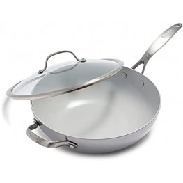 GreenPan Venice Pro Stainless Steel Healthy Ceramic Nonstick Light Gray Wok with Lid 12"