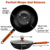 IAXSEE Wok Pan with Lid Nonstick Electric Wok 12 Inch Flat Bottom Wok Chinese Iron Wok with Detachable Wood Handle& Wood Spatula Flat Bottom Wok Electric Wok for Electric Induction and Gas Stoves