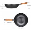 Natural Carbon Steel Wok Pan 12.5” No Nonstick Coating Woks and Stir Fry Pans 100% No Chemical Traditional Chinese Iron Pot with Wooden Handle Flat Bottom for Seasoning All Stoves -Black Steel Wok