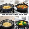 Nonstick Wok and Stir Fry Pans with Lid 5 Quart Nonstick Wok Pan with Lid Flat Bottom Wok Nonstick Wok set with Wok Accessories Frying Basket & Steam Rack Wok for Induction Cooktop