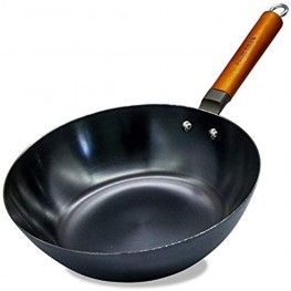 Woks and Stir-fry Pans by POVOS 11inch Deep Frying Wok Pan Depth increased Carbon Steel No Chemical Coating Detachable Wooden Handle Asian Food Cookware Induction Compatible Dishwasher Safe