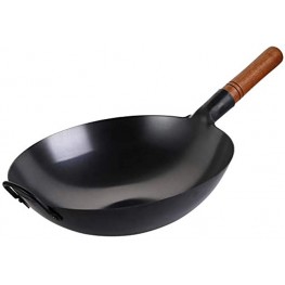 Yarlung 14 Inch Carbon Steel Wok Pan with Double Handles Pre-Seasoned Round Bottom Pow Wok Hammered Stir Fry Pan Chinese Wok for Stove Gas Braising Deep-frying Black