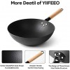 YIIFEEO Carbon Steel Wok Pan Nonstick Chinese Hammered Cast Iron Stir Fry Pan with Wooden Handle and Spatula for Electric Stove and Induction Stove12.5 inch