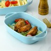 Ceramic Baking Dishes Bakeware Set of 4 Rectangular Baking Dish with Double Handle Au Gratin Baking Pansmall Casserole Dish Porcelain Bakeware Ideal for Creme Brulee Easy Carry Handles Table Serving Dish Blue