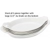 HIC 5 Piece Oval Au Gratin Porcelain Baking Dish Set includes 4 10-inch Au Gratin Baking Dishes and 1 12.5-inch Au Gratin Serving Baking Tray Dish