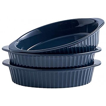 Swuut Au Gratin Pan Small Casserole Dishes for Baking,Set of 3,Oven Safe Au Gratin Dish with Handle Navy