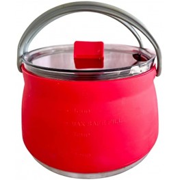 Collapsible Pot Camping Kettle 1.1 Liter with Lid Red Compact Ultra-Lightweight Backpacking Gear BPA-Free Silicone Cookware for Travel RV Boat Adventure Motorcycle Vanlife