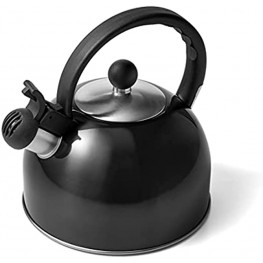 Diamond Home 2.5 Liter Stainless Steel Whistling Tea Kettle Modern Stainless Steel Whistling Tea Pot for Stovetop with Cool Grip Ergonomic Handle Black