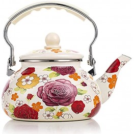 Enamel 2.3 Quart Teapot floral,Large Porcelain Enameled Teakettle,Colorful Hot Water Tea Kettle pot for Stovetop,Small Retro Classic Design Floral