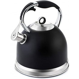 HIHUOS Stovetop Tea Kettle 3 Liter Induction Modern Stainless Steel Whistling Teapot One-Touch Push Button Silicone Handle Black