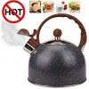 Nicunom 2.7 Quart Tea Kettle Whistling Teapot with Wood Pattern Handle Natural Stone Finish Stovetop Food Grade Stainless Steel Teapot Anti-hot Handle Anti-rust Suitable for All Heat Sources