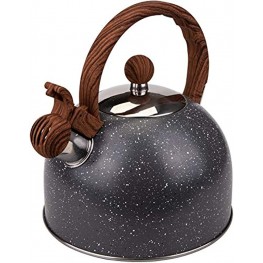 Nicunom 2.7 Quart Tea Kettle Whistling Teapot with Wood Pattern Handle Natural Stone Finish Stovetop Food Grade Stainless Steel Teapot Anti-hot Handle Anti-rust Suitable for All Heat Sources