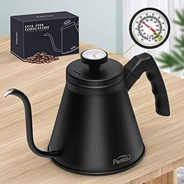 pentaQ Pour Over Coffee Kettle with Thermometer 40oz 1.2l Premium Stainless Steel Gooseneck Stovetop Tea Kettle for Drip Coffee French Press and Tea. Insulated Ergonomic Handle