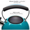 Primula Chelsea Whistling Stovetop Tea Kettle Food Grade Stainless Steel Hot Water Fast to Boil Cool Touch Handle 2.3 Quart Turquoise