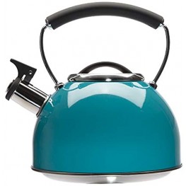 Primula Chelsea Whistling Stovetop Tea Kettle Food Grade Stainless Steel Hot Water Fast to Boil Cool Touch Handle 2.3 Quart Turquoise
