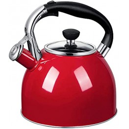 Rorence Whistling Tea Kettle: 2.5 Quart Stainless Steel Kettle with Capsule Bottom & Heat-resistant Glass Lid Red