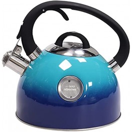 Tea Kettle 2.6 Liter Stovetop Whistling Teakettle with Visible Window Ergonomic Handle Food Grade Stainless Steel Teapot for Tea Coffee Milk Blue
