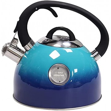 Tea Kettle 2.6 Liter Stovetop Whistling Teakettle with Visible Window Ergonomic Handle Food Grade Stainless Steel Teapot for Tea Coffee Milk Blue