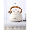 Tea Kettle 2.7 Quart 3 Liter BELANKO Stainless Steel Tea Kettles for Stove Top Food Grade Teapot with Wood Pattern Handle Loud Whistling for Coffee Milk etc Gas Electric Applicable Milk White