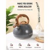 Tea Kettle 2.7 Quart BELANKO Teapot for Stovetops Wood Pattern Handle with Loud Whistle Food Grade Stainless Steel Tea Pot Water Kettle Gray