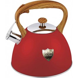 Tea Kettle 3L Stovetop Whistling Teakettle Tea Pot,Food Grade Stainless Steel Teapot Tea Kettles for Stove Top,Cool Wood Pattern Handle,Loud Whistle and Anti-Rust,Suitable for All Heat Source Red