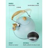 Tea Kettle BELANKO 85 OZ 2.5 Liter Whistling Tea Kettle Tea Pots for Stove Top Food Grade Stainless Steel with Wood Pattern Folding Handle Loud Whistle Kettle for Tea Coffee Milk Turquoise