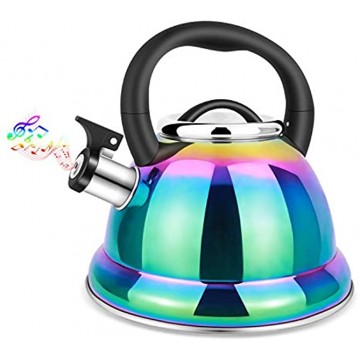Whistling Tea Kettle for Stovetop 3.5L Stainless Steel Tea Pot with Cool Ergonomic Folding Handle Rainbow Induction Kettles for Boiling Water Mirror Finish
