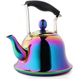 Whistling Tea Kettle Stovetop Stainless Steel Teakettles Teapot with Infuser for Flower Tea Maker Fast Boiling Mirror Finish Rainbow 2 Quart