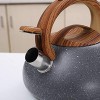 Yesland 2.7 Quart Tea Kettle Audible Whistling Teapot with Wood Pattern Handle Food Grade Stainless Steel Teakettle for all Stovetops Grey