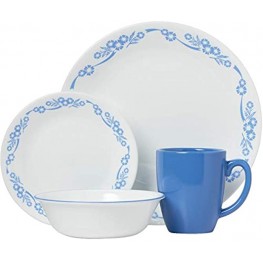 Corelle Livingware Blue White Glass Stoneware Cornflower Dinnerware Set 16 pk
