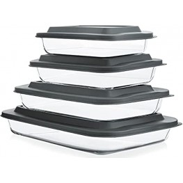 KOMUEE 8-Pieces Glass Baking Dish with Lids Rectangular Glass Baking Pan Bakeware Set with BPA Free Lids Baking Pans for Lasagna Leftovers Cooking Kitchen Fridge-to-Oven Nesting for Space-Saving